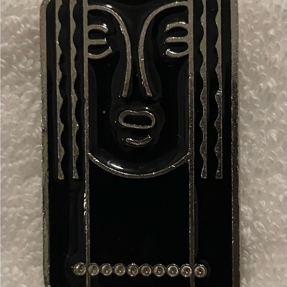 Ritz Vintage Black Enamel and Pewter Art Deco Brooch